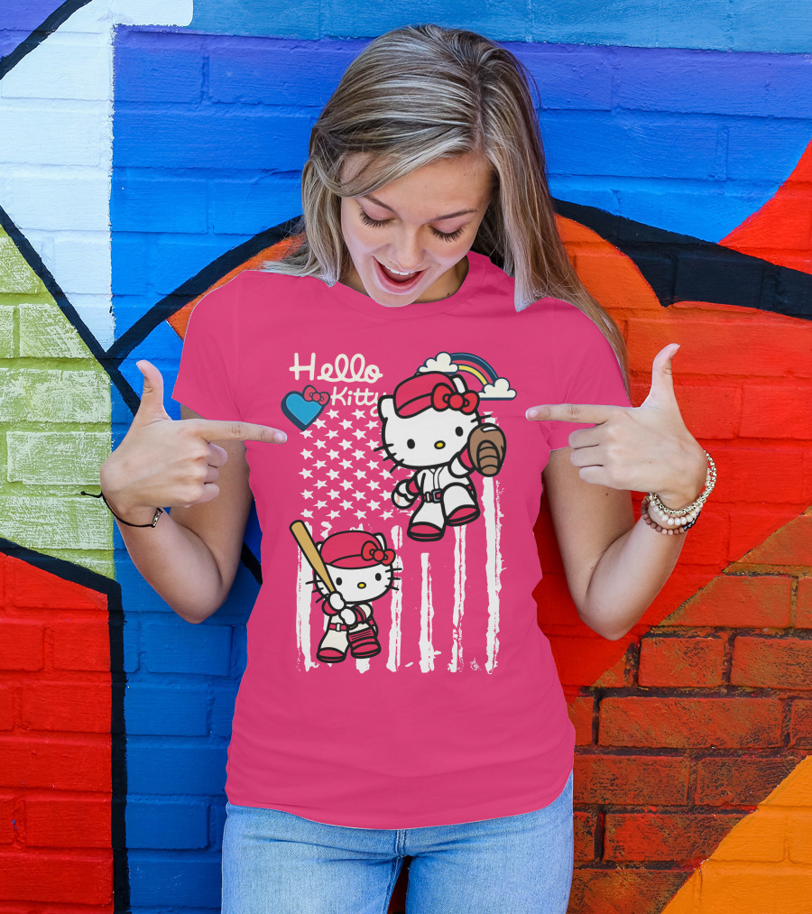 Hello Kitty Baseball American Stars Rainbow T-Shirt