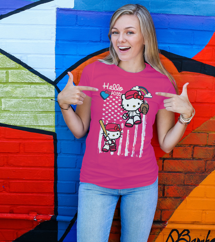 Hello Kitty Baseball American Stars Rainbow T-Shirt