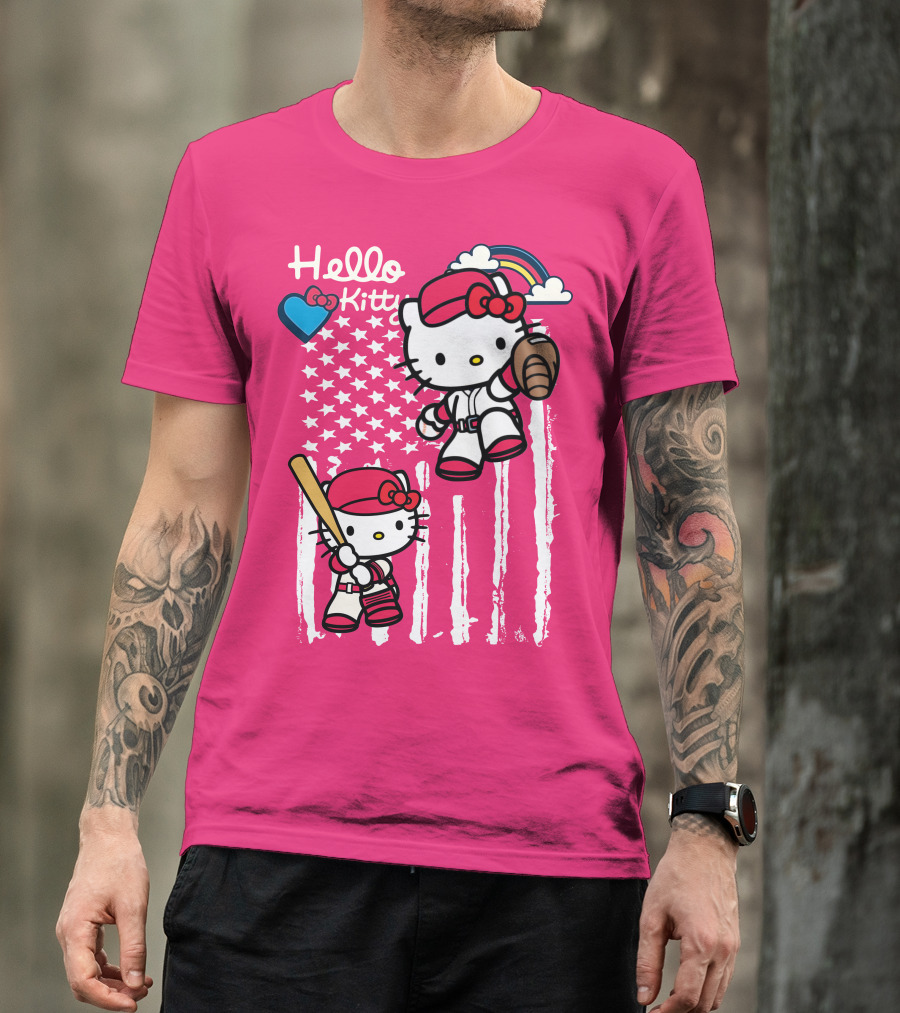 Hello Kitty Baseball American Stars Rainbow T-Shirt
