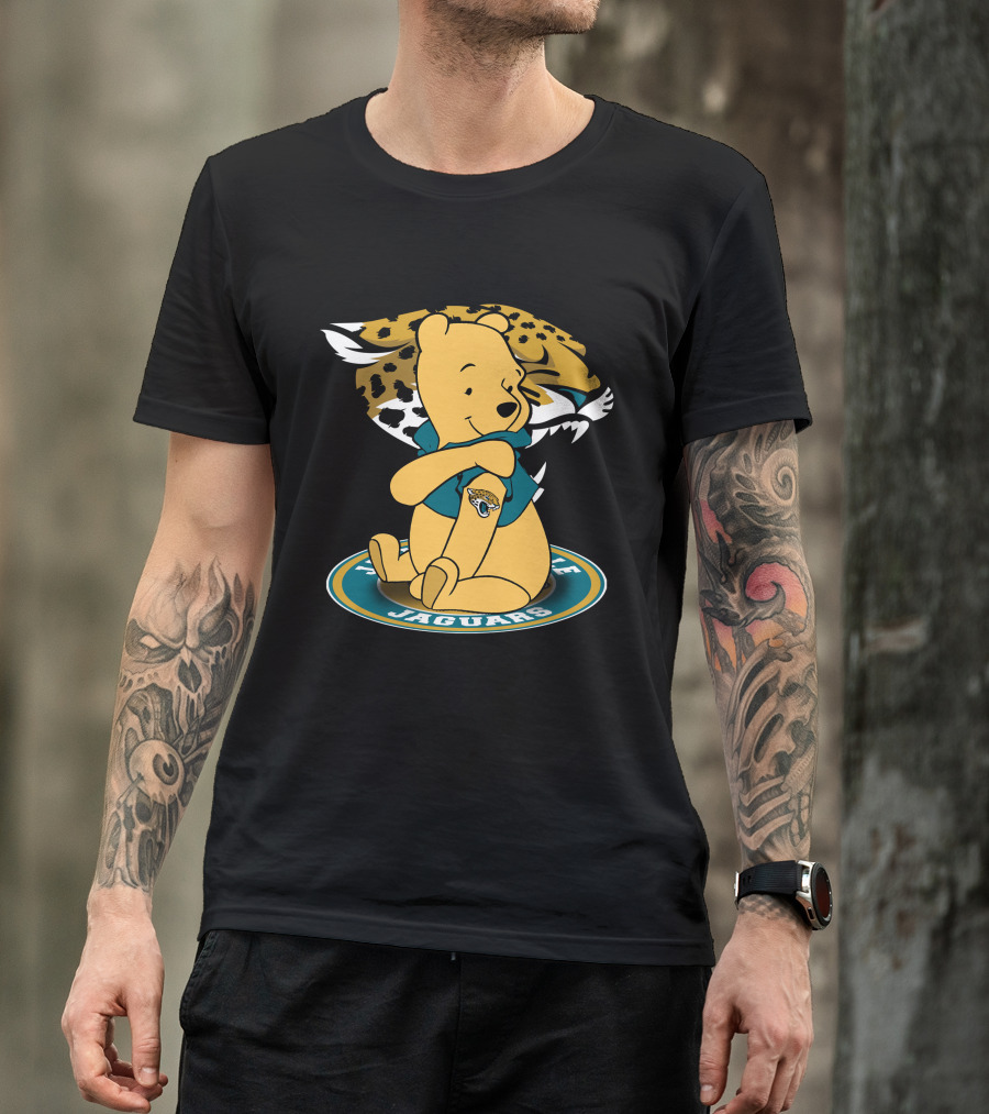 Pooh Jaguars Sitting With Jacksonville Logo And Teal T-Shirt
