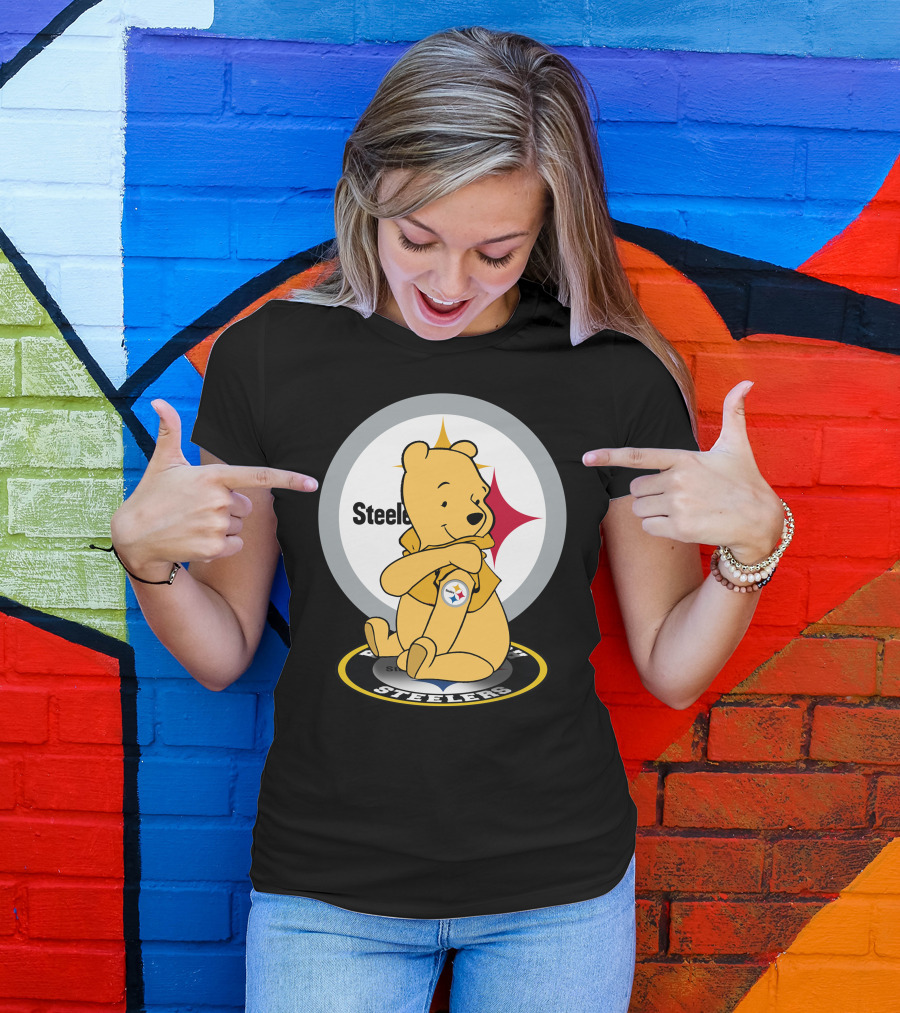 Steelers Pooh Sitting With Steelers T-Shirt