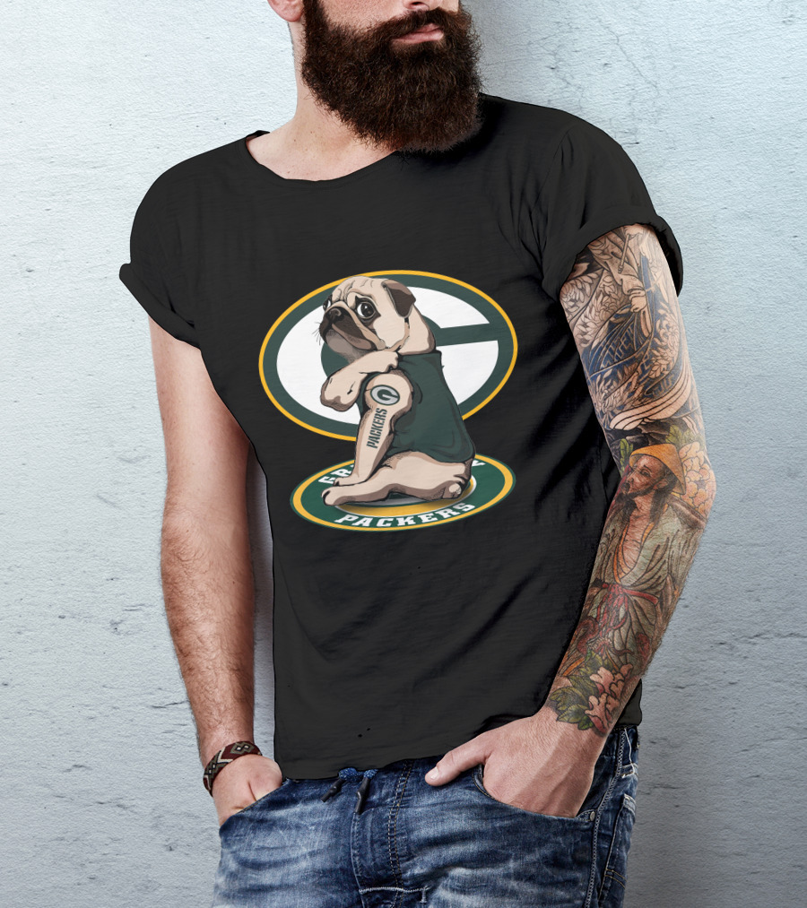 Green Bay Packers Pug With Tattoo T-Shirt