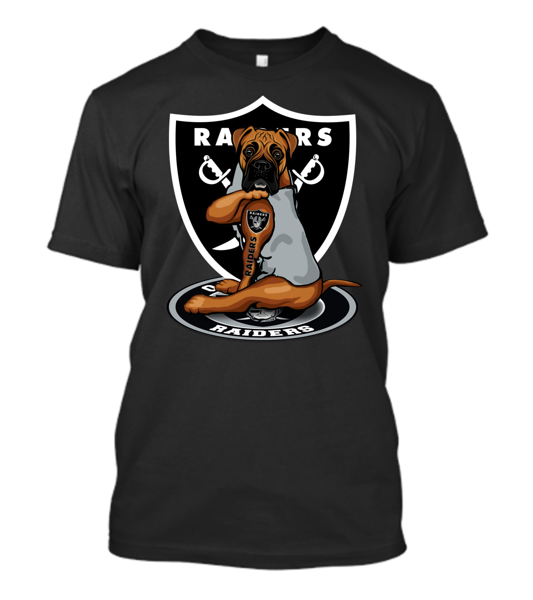 Raiders Boxer Dog Shield With Crossed Swords T-Shirt