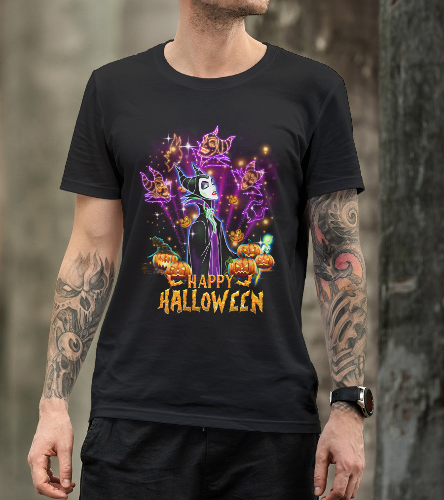 Happy Halloween Maleficent Pumpkin Fireworks T-Shirt