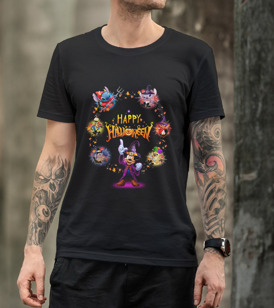 Happy Halloween Stitch Mickey Mouse Magic Circle T-Shirt