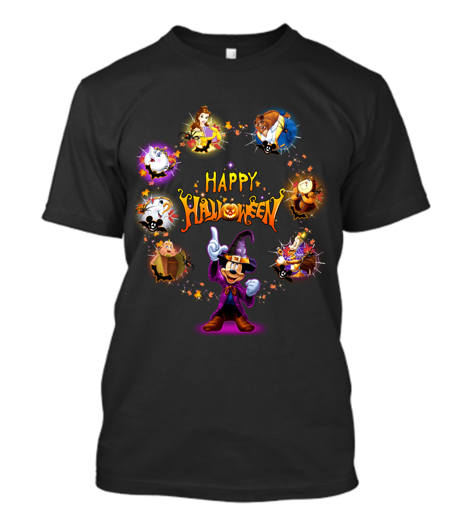 Happy Halloween Beauty And The Beast Disney Mickey Mouse Characters T-Shirt