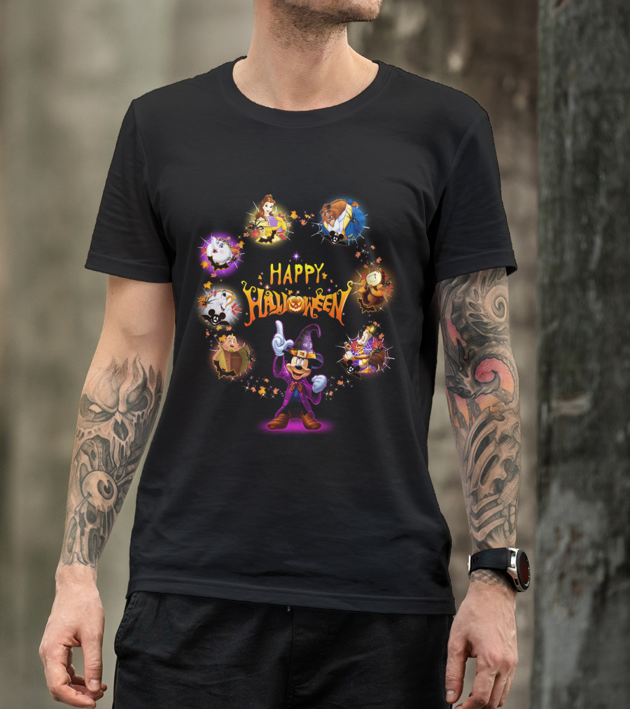 Happy Halloween Beauty And The Beast Disney Mickey Mouse Characters T-Shirt
