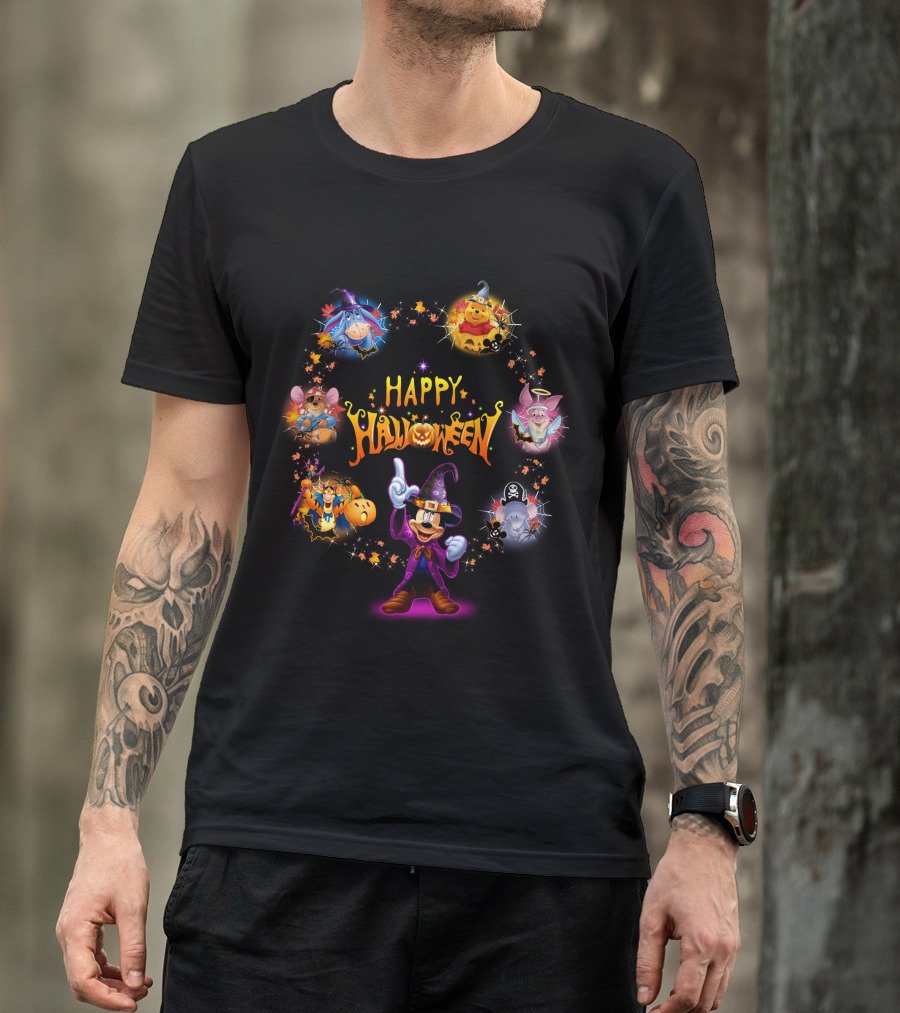 Happy Halloween Winnie The Pooh Disney Characters Magic Circle T-Shirt