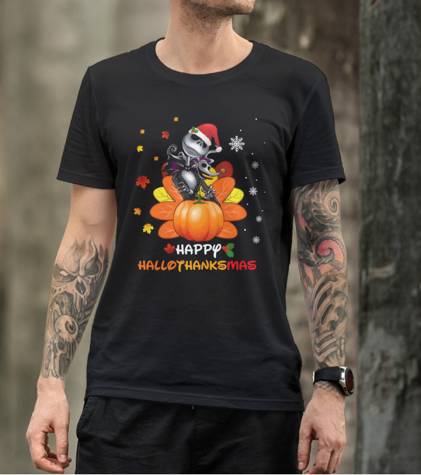 Happy Jack Hallothankmas Pumpkin Santa Skeleton T-Shirt