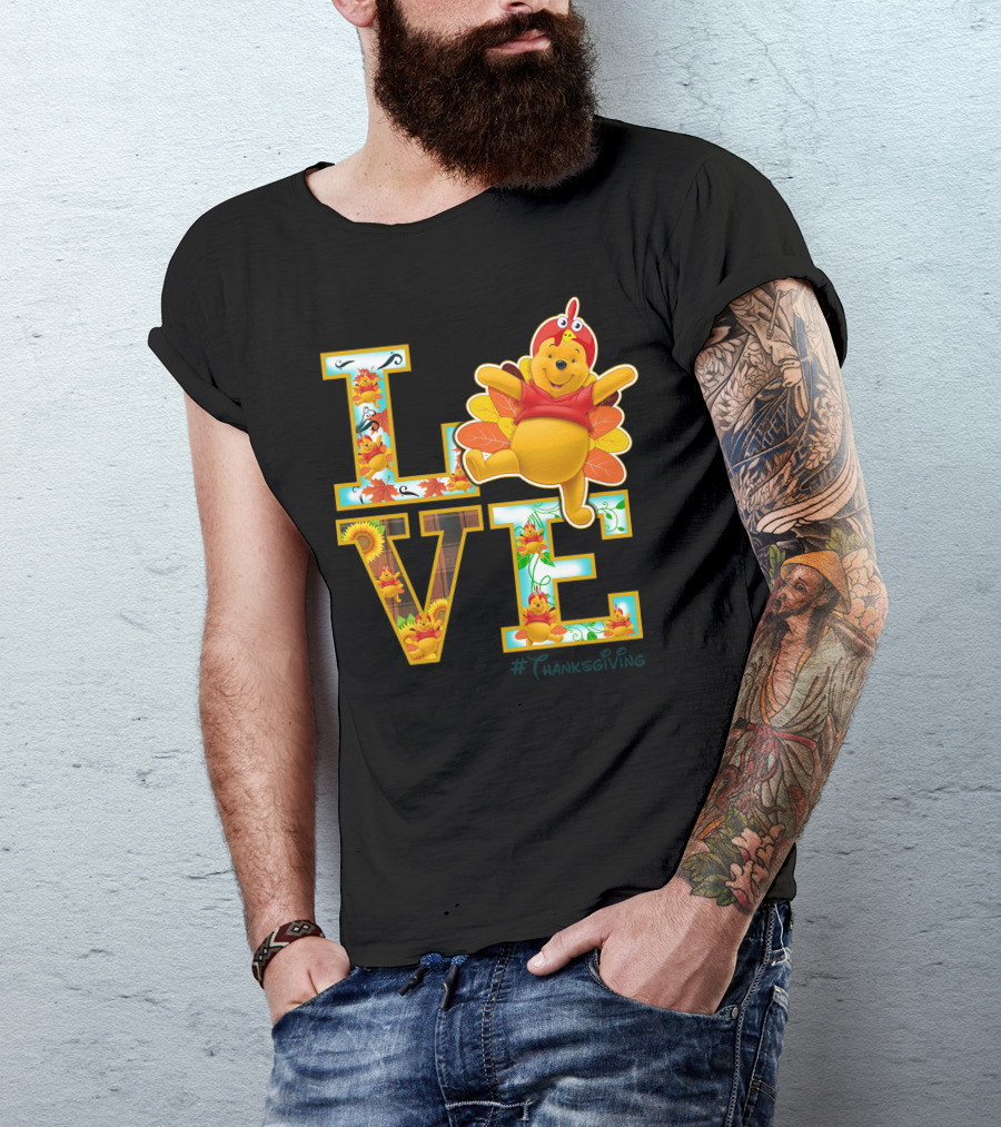 LOVE Pooh Thanksgiving Holiday Turkey Costume Leaves T-Shirt