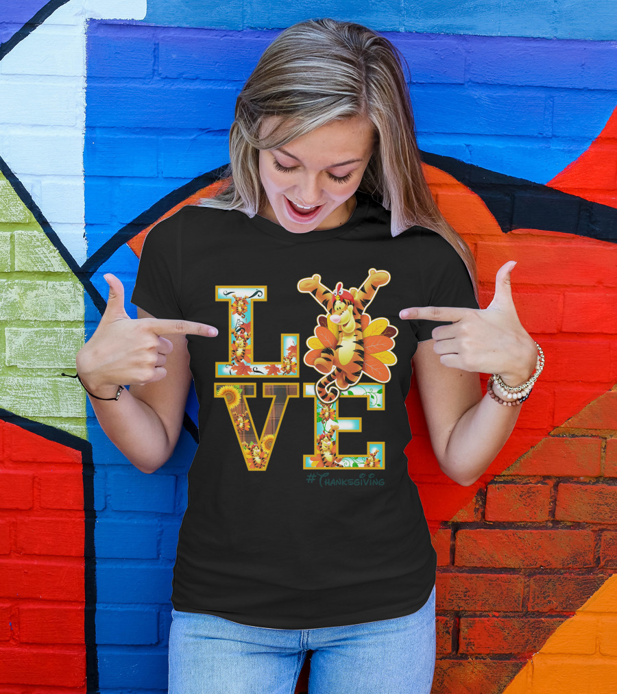 LOVE Tigger Thanksgiving Celebration Typography T-Shirt