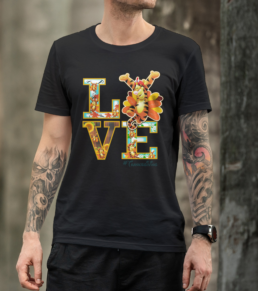 LOVE Tigger Thanksgiving Celebration Typography T-Shirt