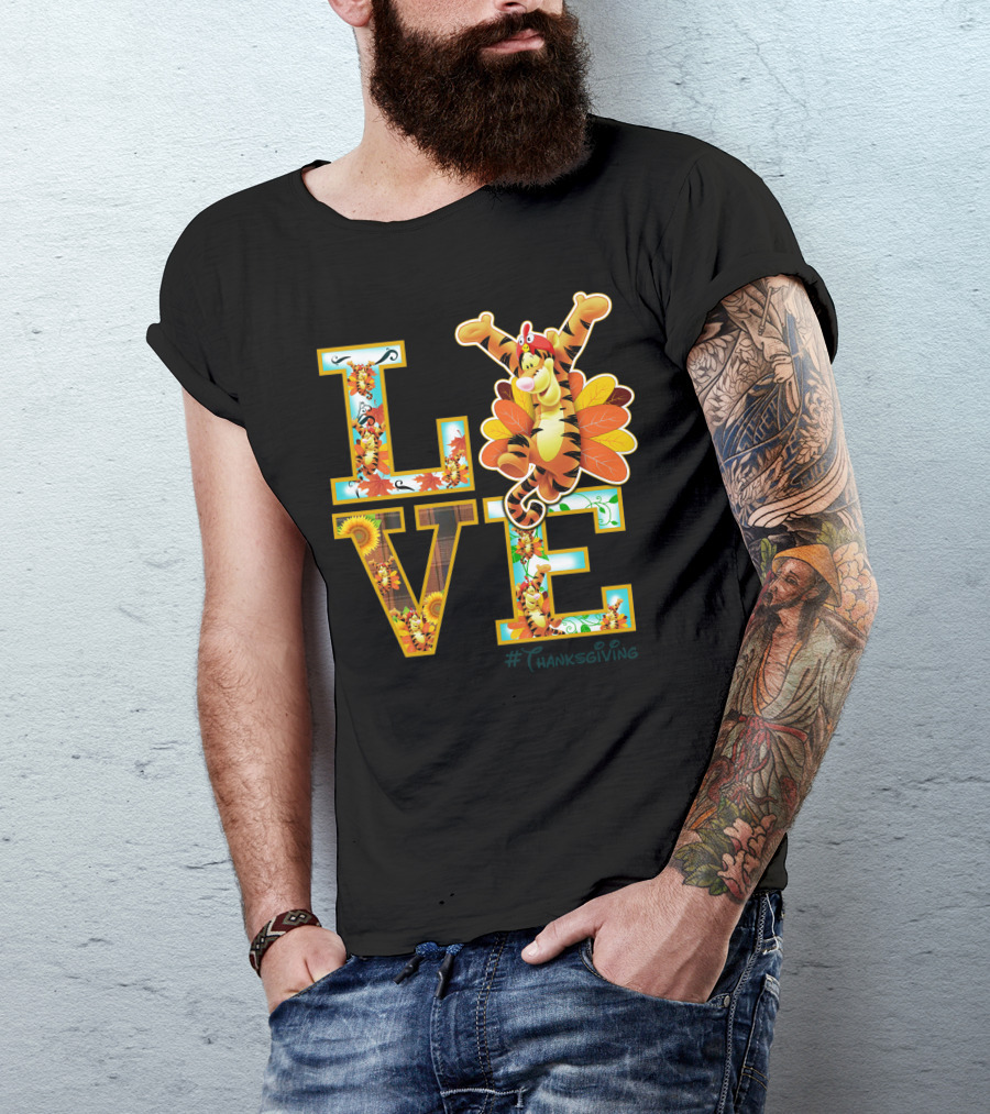 LOVE Tigger Thanksgiving Celebration Typography T-Shirt