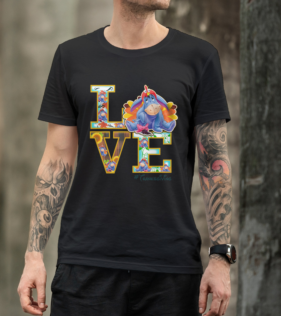 Eeyore Thanksgiving Love Autumn Leaves Sunflowers Turkey Hat T-Shirt