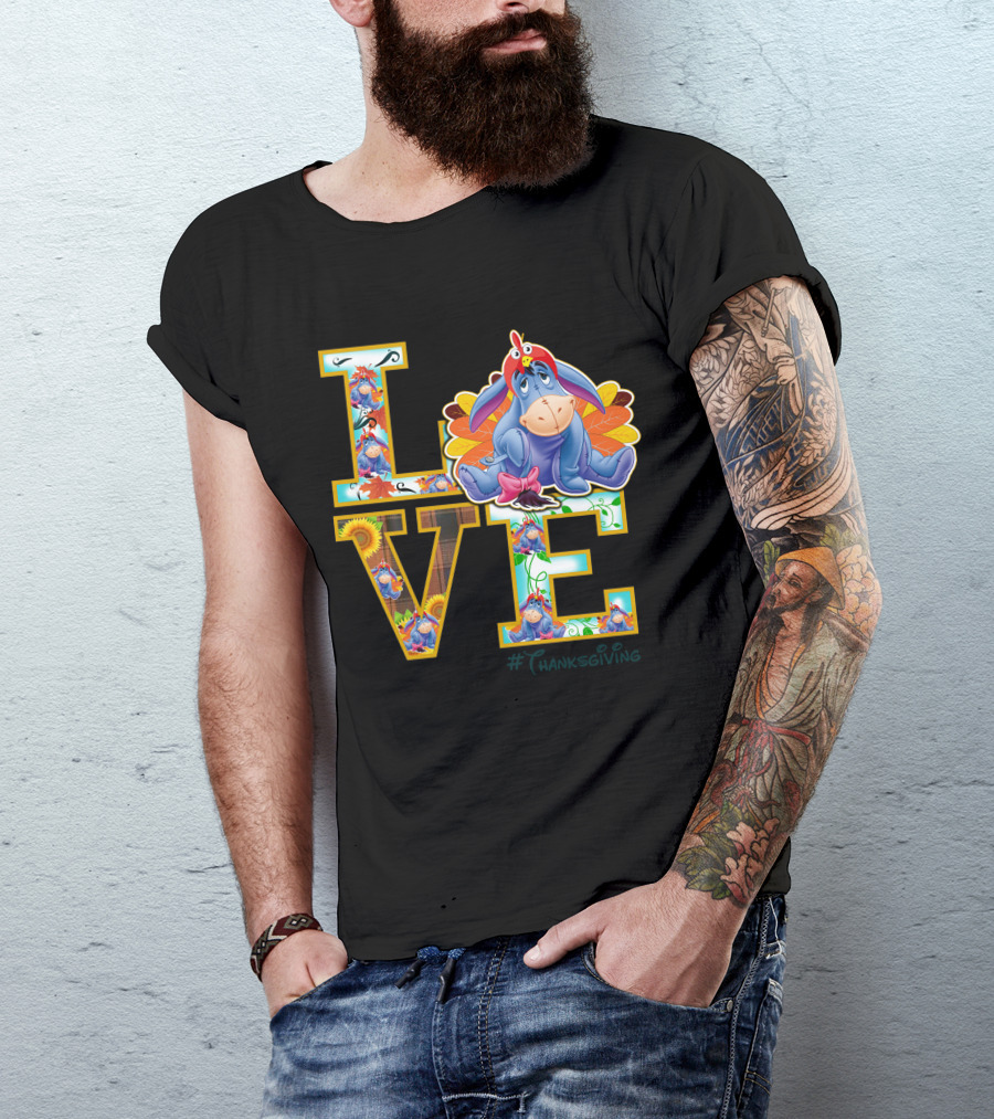 Eeyore Thanksgiving Love Autumn Leaves Sunflowers Turkey Hat T-Shirt