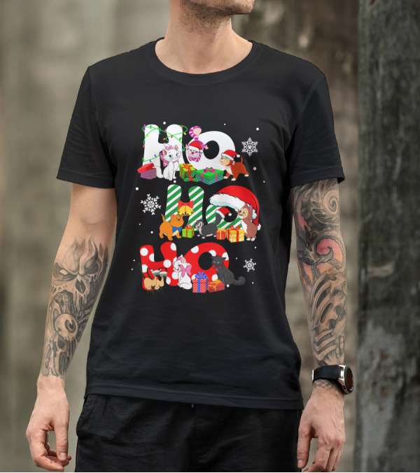 Disney Hohoho Christmas Cats Snowflakes Presents T-Shirt