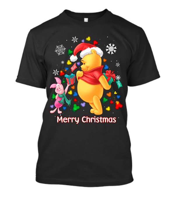 Merry Christmas Pooh And Piglet Snowflakes And Presents T-Shirt