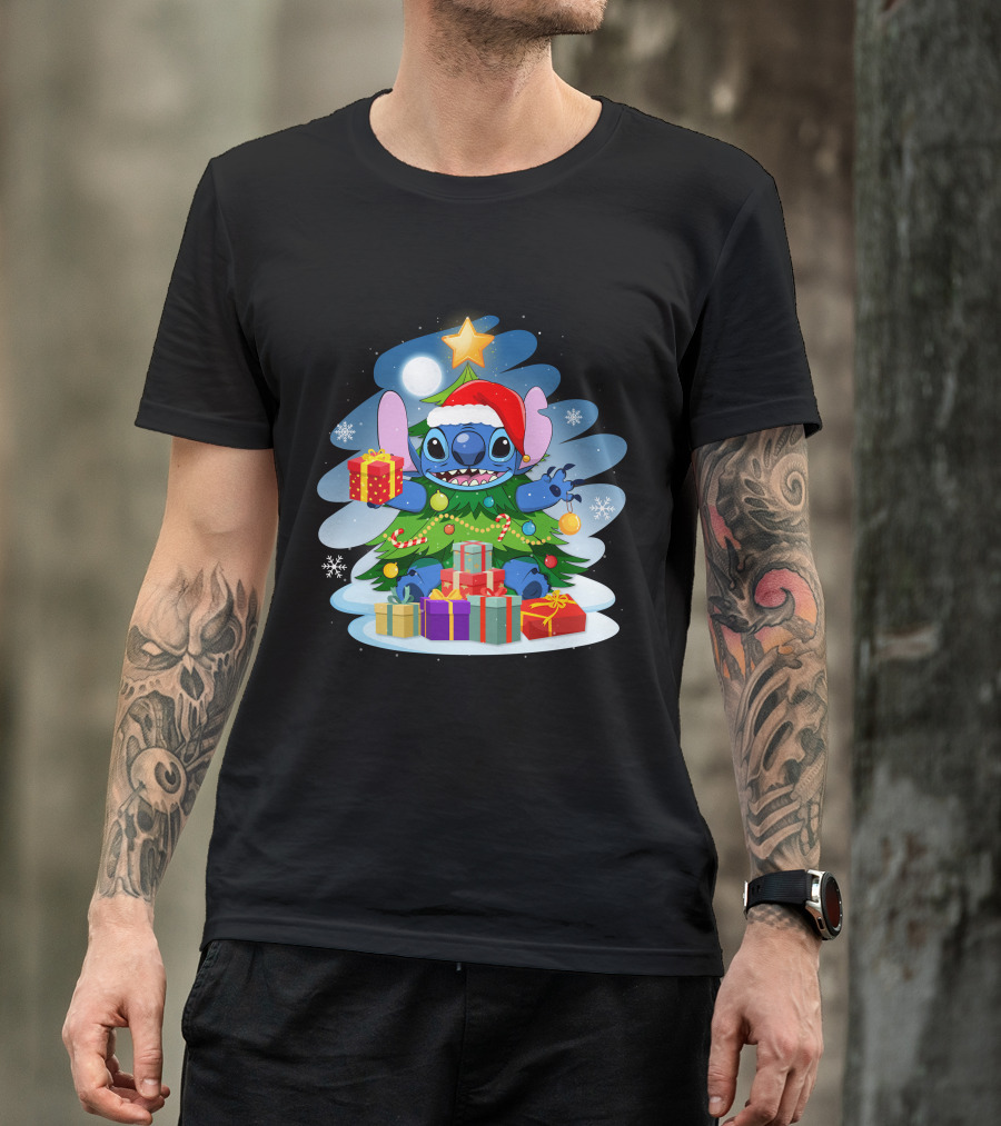 Stitch Christmas Tree Presents Holiday Cheer T-Shirt