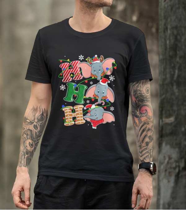 Dumbo Christmas Hohoho Santa Hat Snowflakes T-Shirt