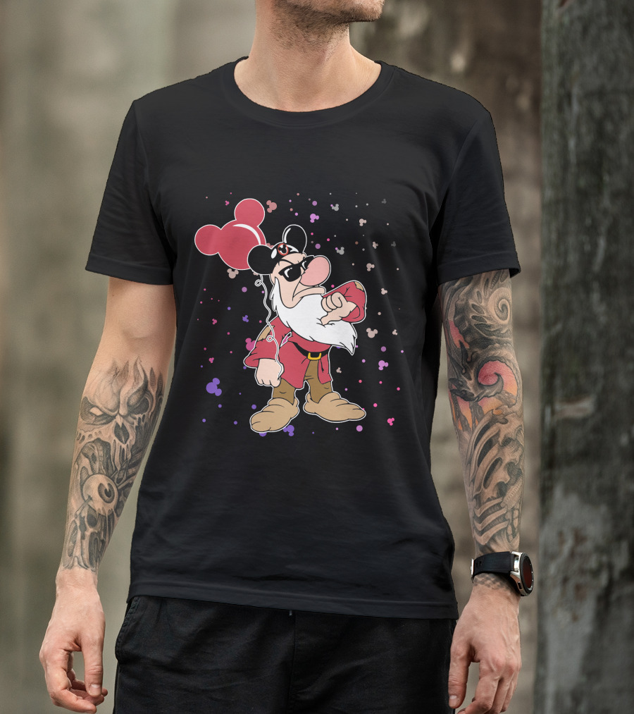 Grumpy With Mouse Ears Balloon And Confetti T-Shirt