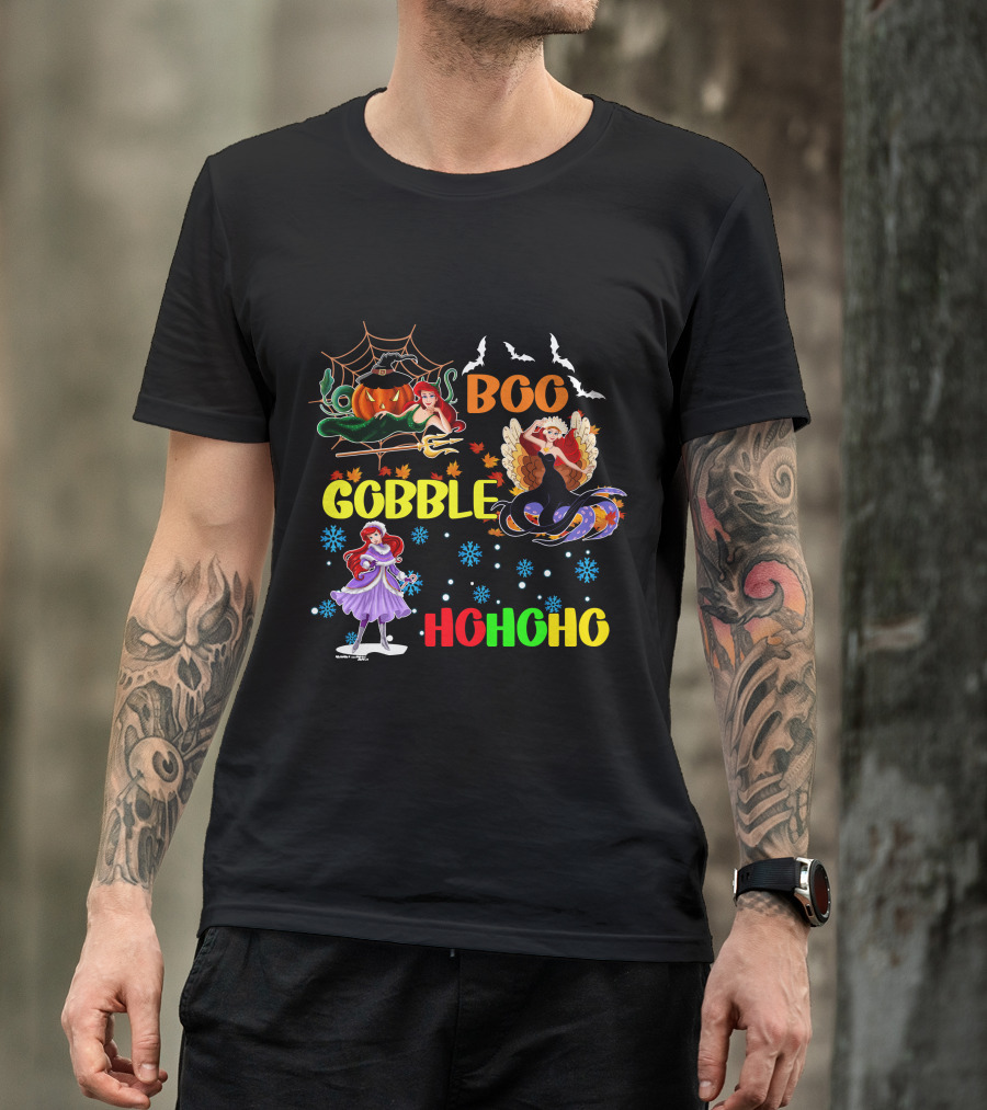 Boo Gobble HoHoHo Ariel HalloThanksMas T-Shirt