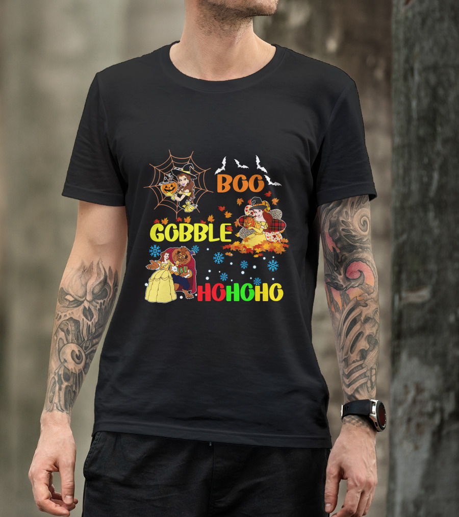 Boo Gobble Hohoho Belle HalloThanksMas T-Shirt