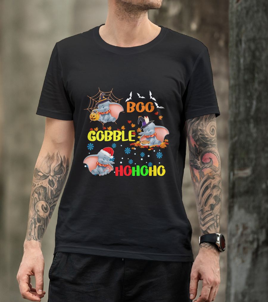 Dumbo Boo Gobble Ho Ho Ho Halloween Thanksgiving Christmas T-Shirt
