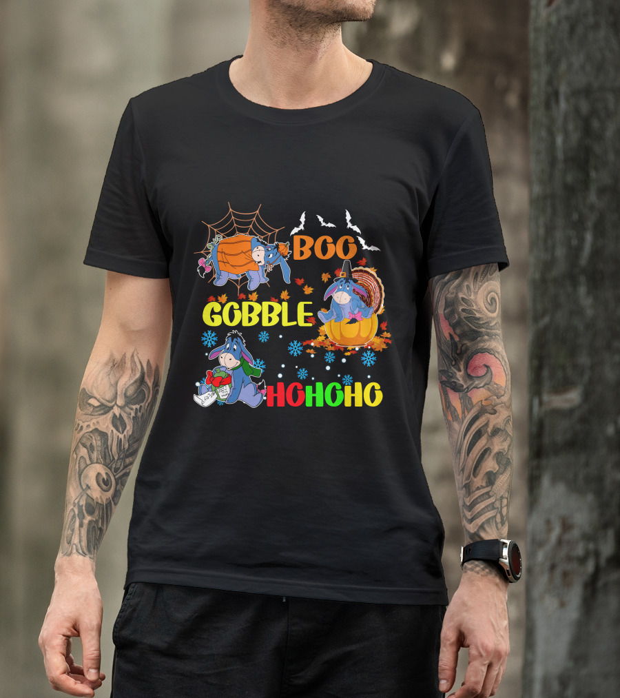 Eeyore Boo Gobble HoHoHo HalloThanksMas T-Shirt