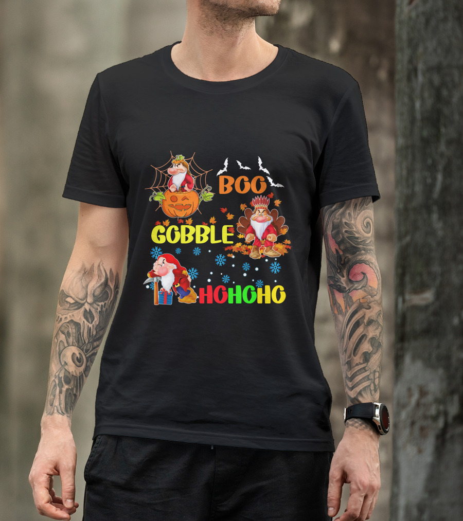 Grumpy Boo Gobble HoHoHo Halloween Thanksgiving Christmas T-Shirt