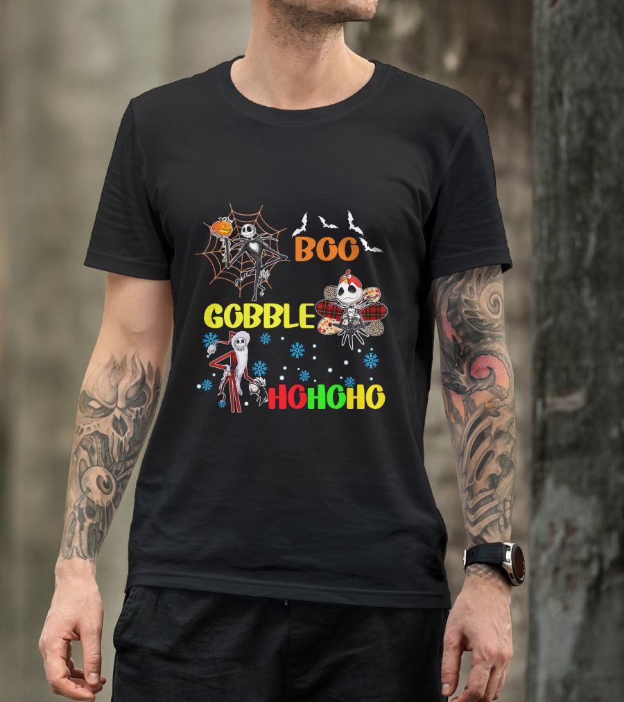 Jack HalloThanksMas Boo Gobble HoHoHo T-Shirt