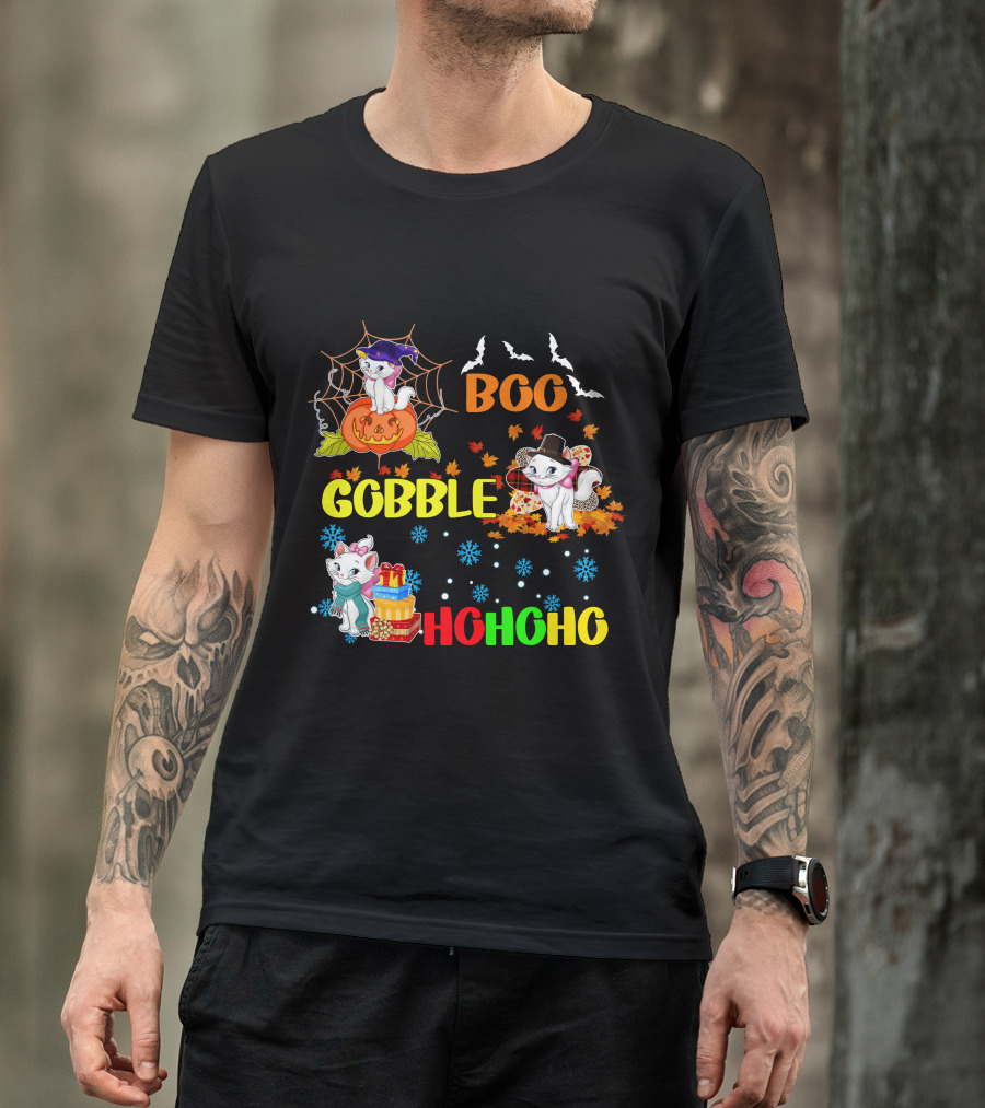 Marie Cat Boo Gobble HoHoHo HalloThanksMas T-Shirt