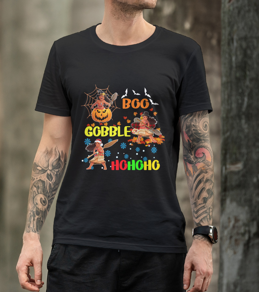 Boo Gobble HoHoHo Moana HalloThanksMas T-Shirt