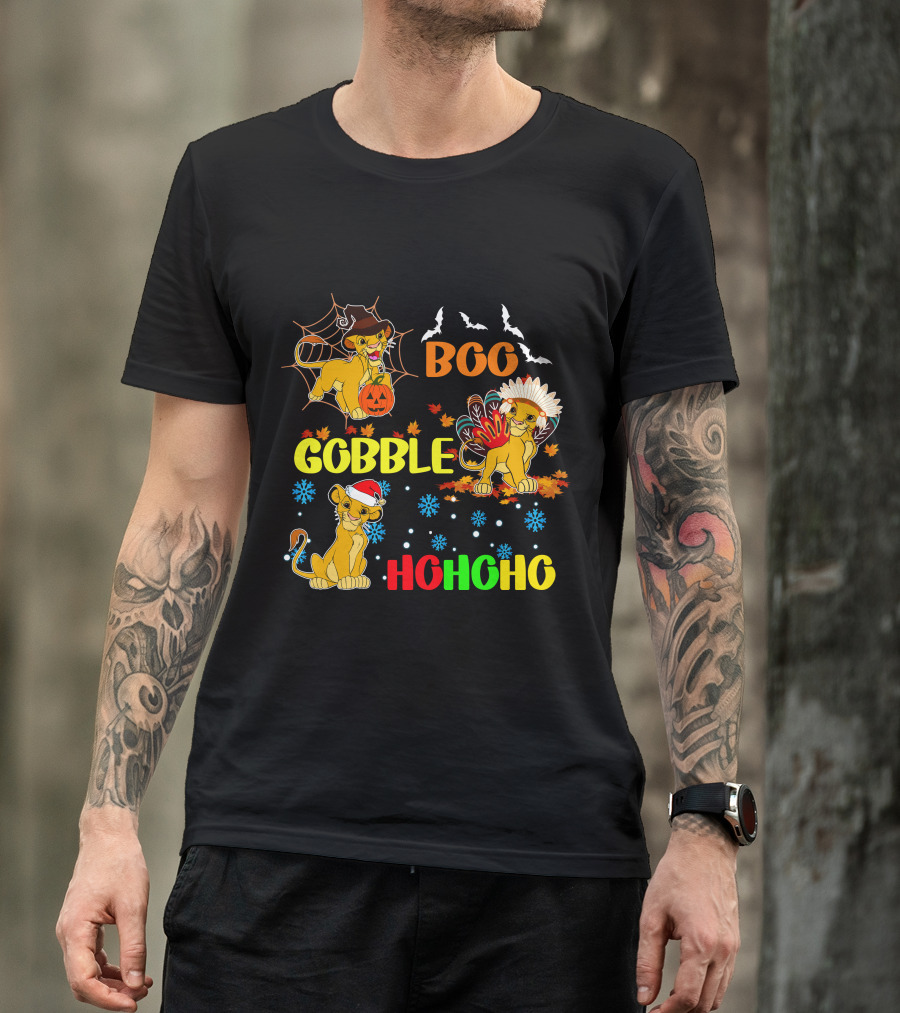 Simba BOO Gobble HOHOHO Halloween Thanksgiving Christmas T-Shirt