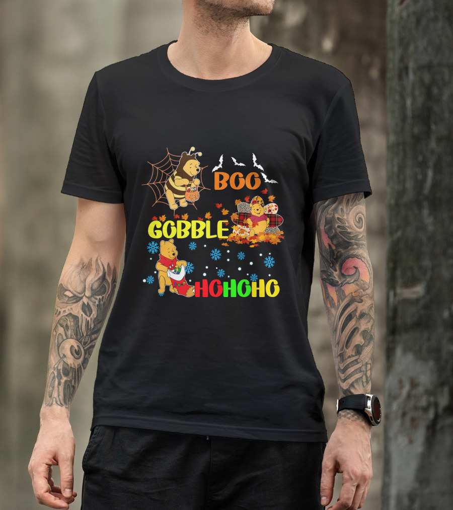 Pooh Boo Gobble HoHoHo Halloween Thanksgiving Christmas T-Shirt