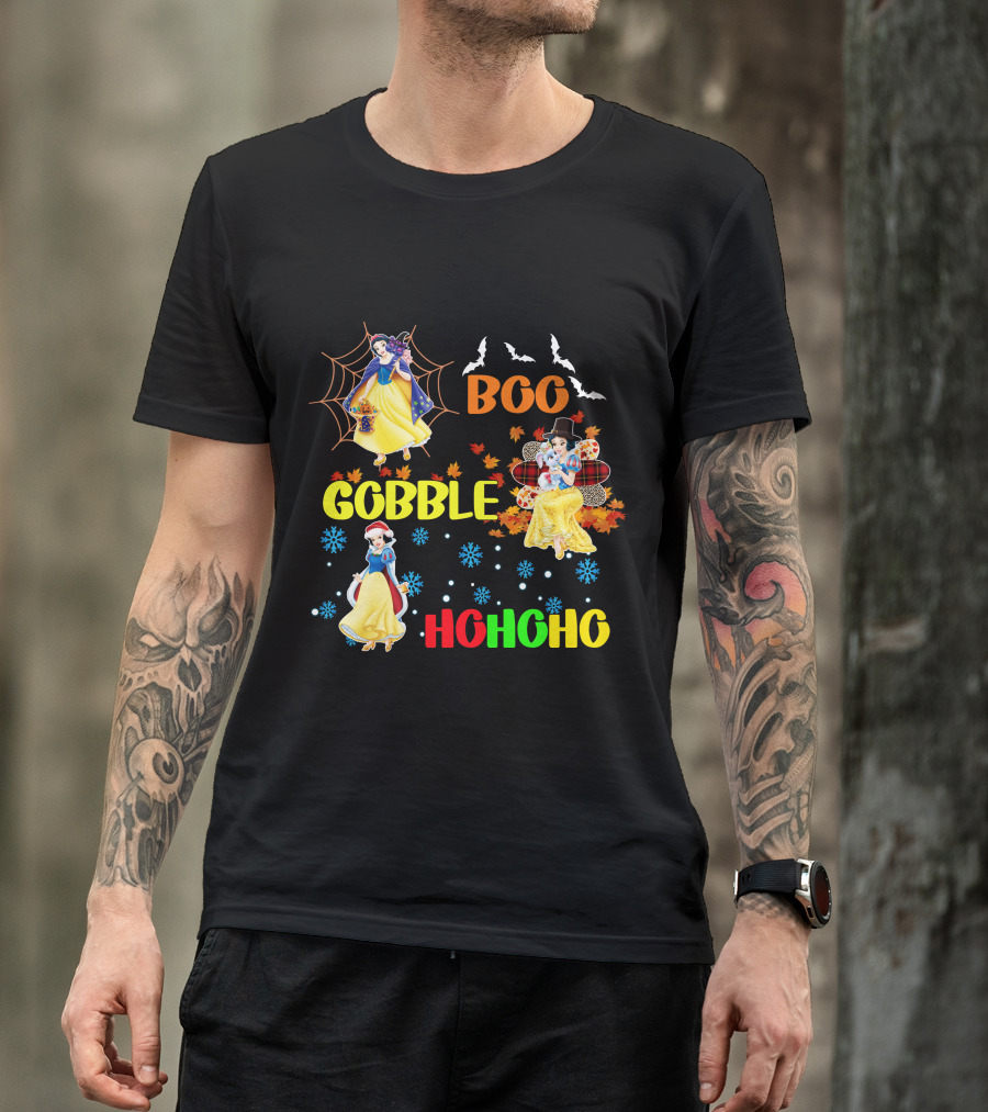 Snow White Boo Gobble Ho Ho Ho Halloween Thanksgiving Christmas T-Shirt