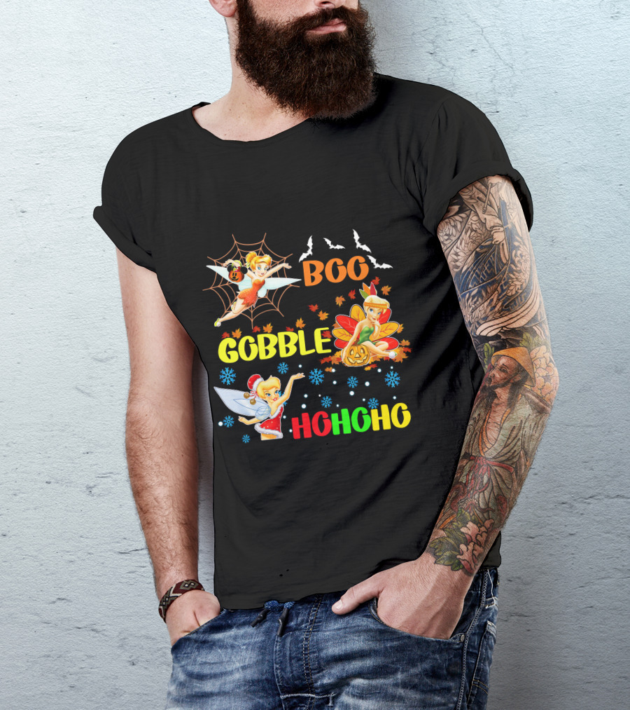 Tinkerbell Boo Gobble HoHoHo HalloThanksMas T-Shirt
