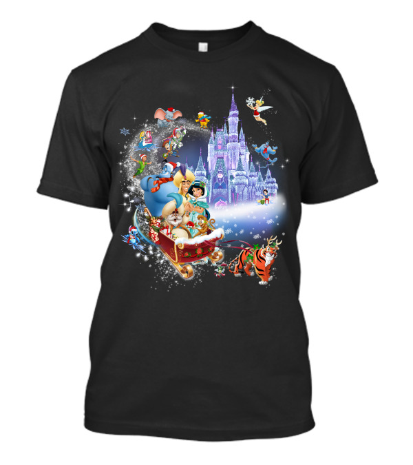 Disney Aladdin Christmas Wonderland Adventure With Castle And Characters T-Shirt