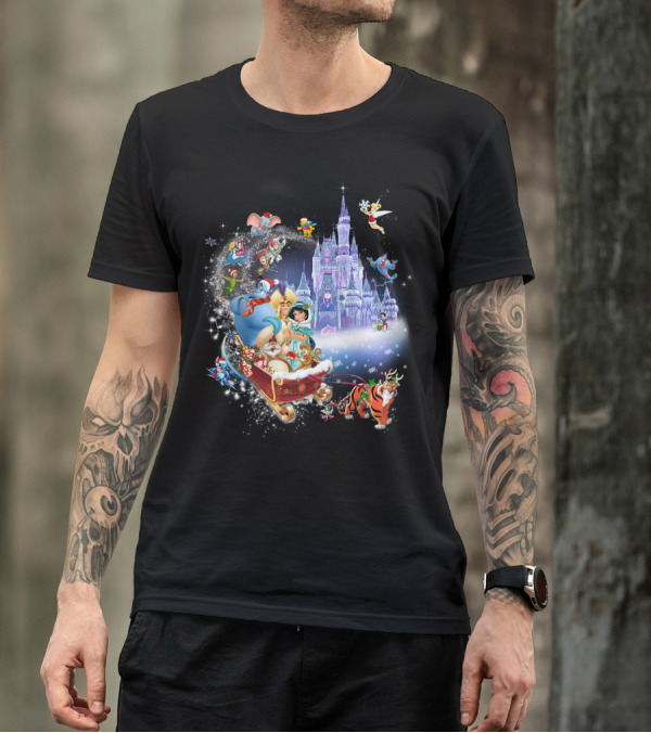 Disney Aladdin Christmas Wonderland Adventure With Castle And Characters T-Shirt