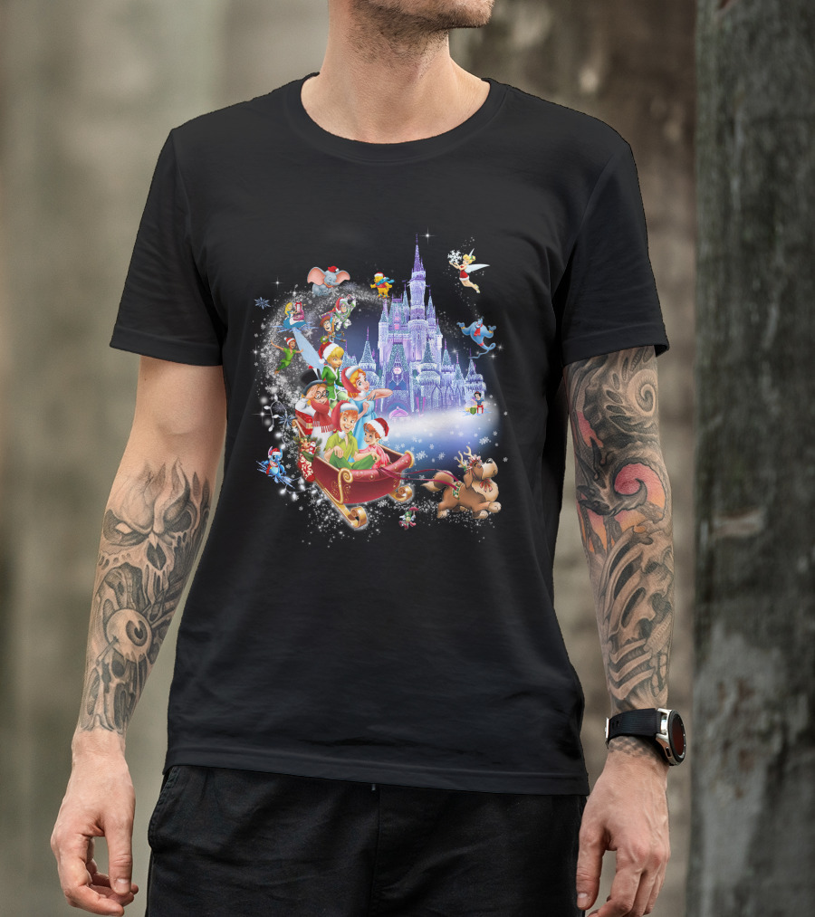 Peter Pan Christmas Wonderland With Disney Characters And Castle T-Shirt