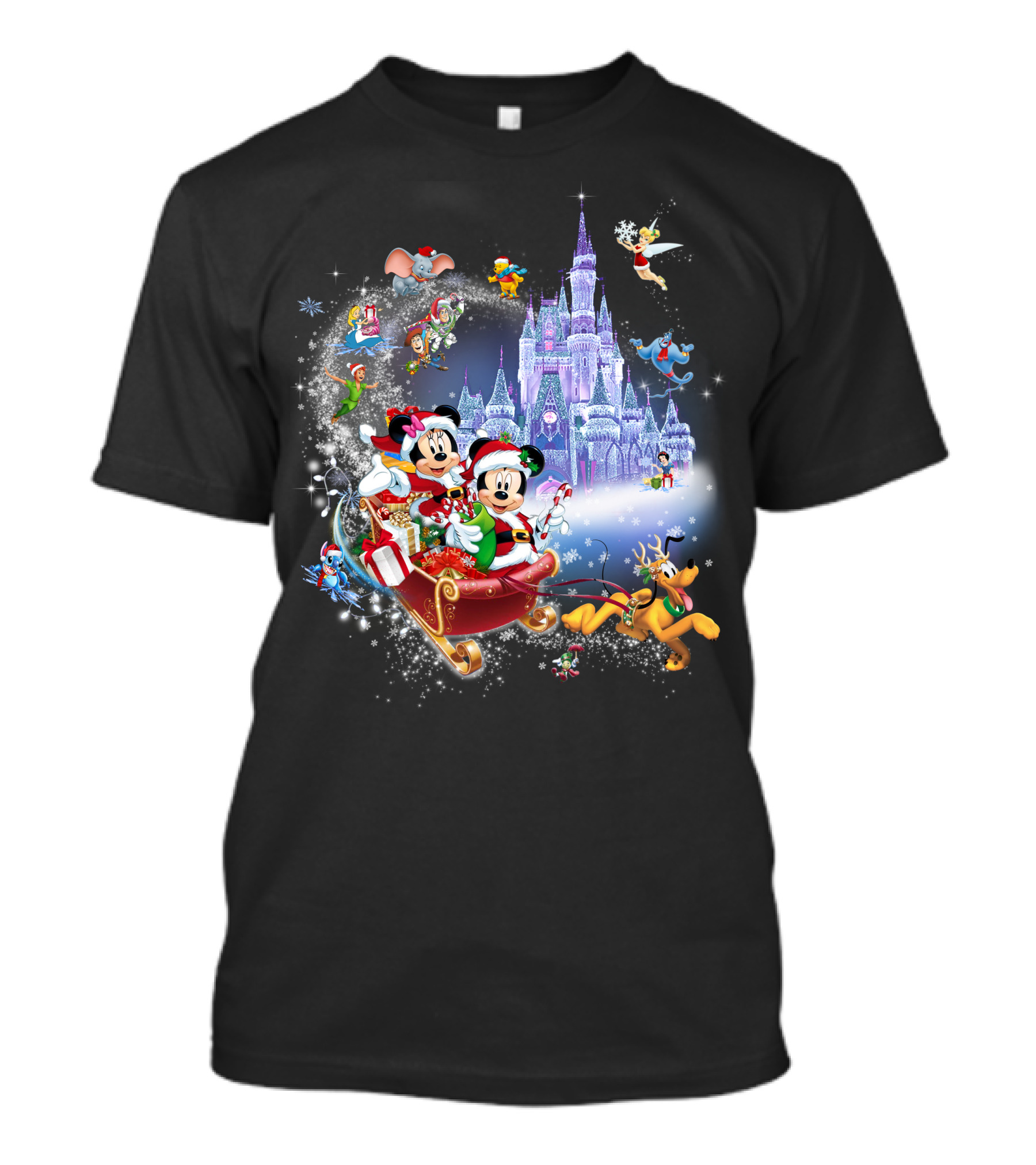 Mickey Minnie Christmas Castle Sleigh Ride With Disney Characters T-Shirt
