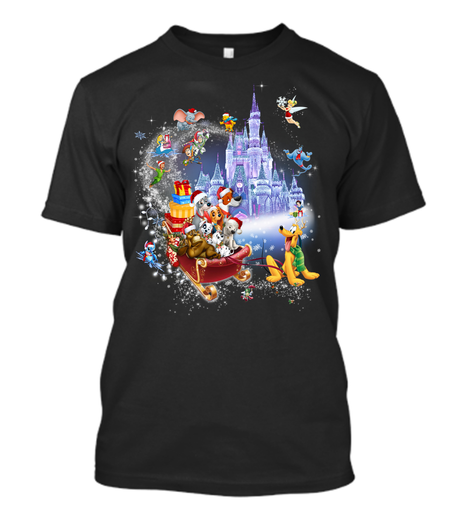 Disney Christmas Dogs With Pluto And Castle Magic T-Shirt