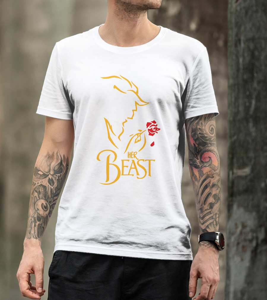 Her Beast Silhouette With Red Rose Beauty And The Beast T-Shirt