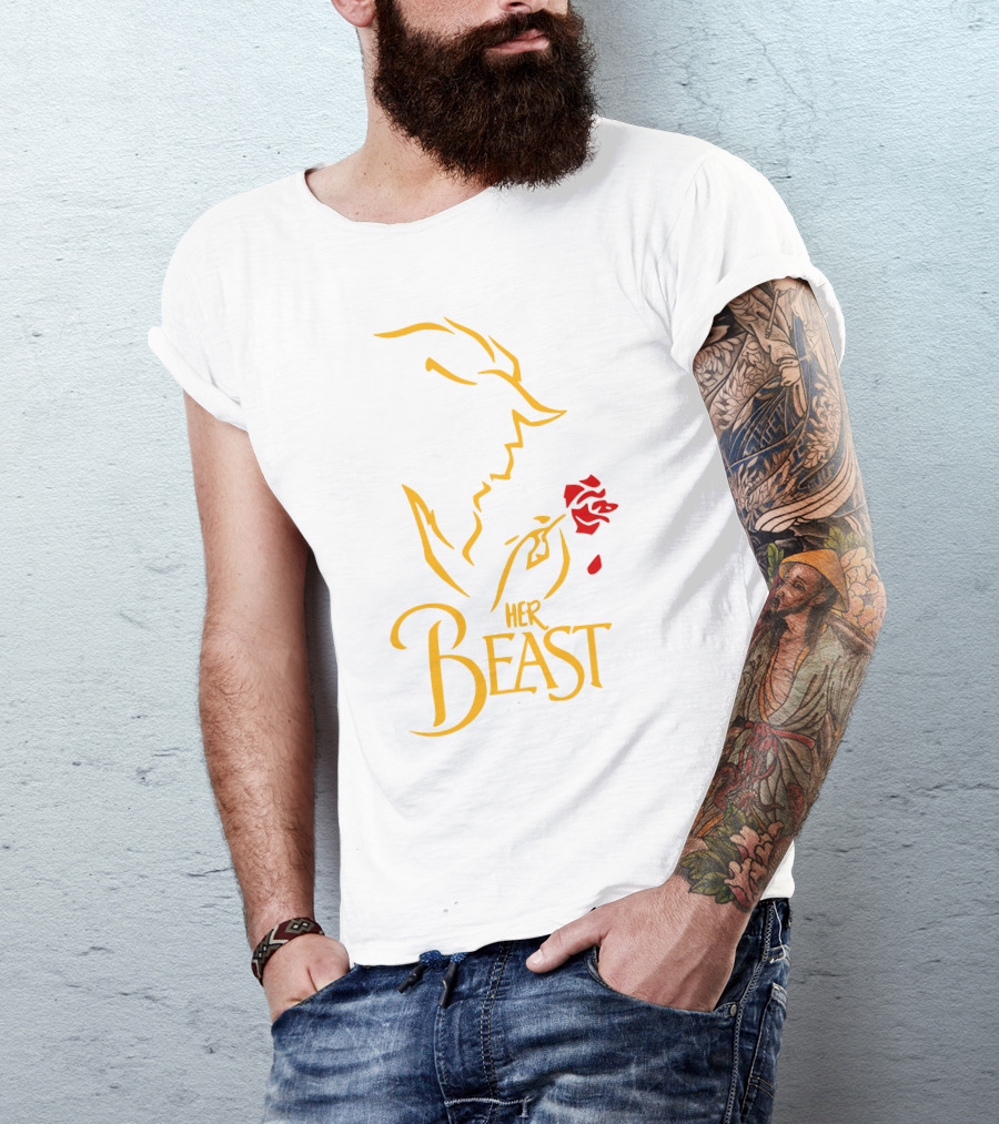 Her Beast Silhouette With Red Rose Beauty And The Beast T-Shirt
