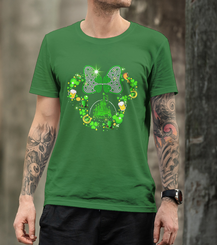 Minnie Head St Patrick's Day Shamrock Castle Bow Irish Beer Hat Luck T-Shirt