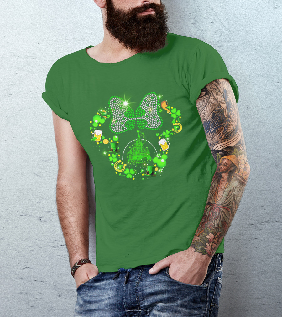 Minnie Head St Patrick's Day Shamrock Castle Bow Irish Beer Hat Luck T-Shirt
