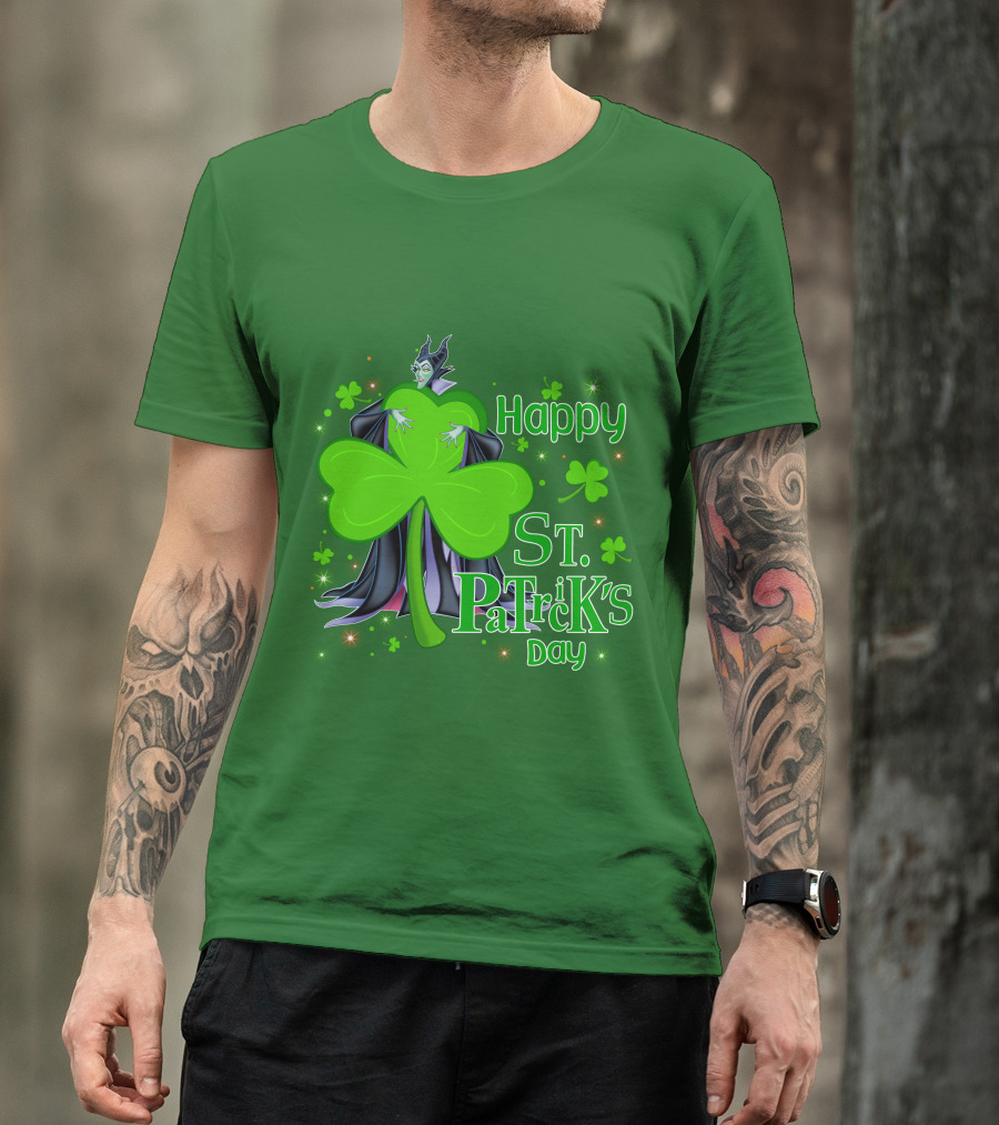 Maleficent Happy St Patrick's Day Shamrock Clover Sparkle T-Shirt