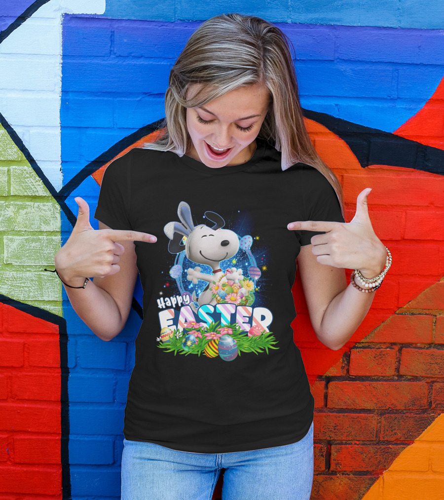 Happy Easter Snoopy With Colorful Eggs And Flowers T-Shirt