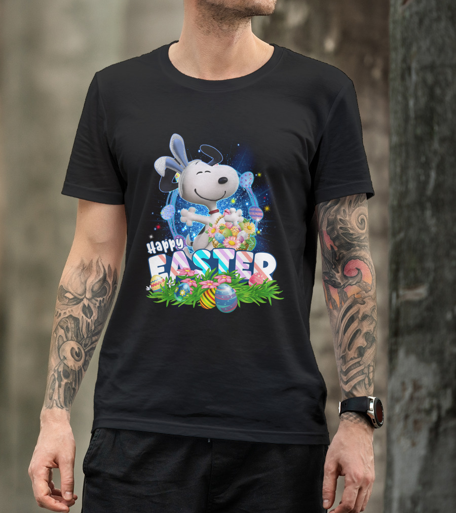Happy Easter Snoopy With Colorful Eggs And Flowers T-Shirt