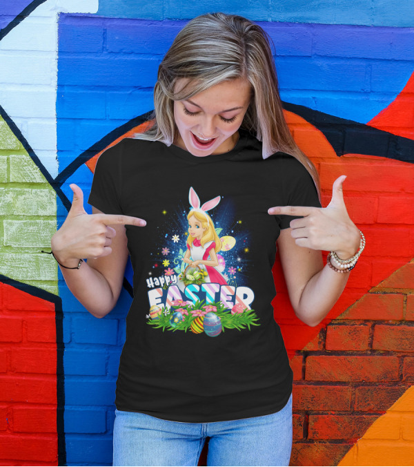 Alice Happy Easter Bunny Ears With Colorful Eggs And Flowers T-Shirt