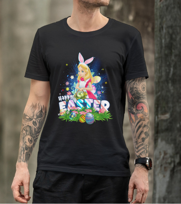 Alice Happy Easter Bunny Ears With Colorful Eggs And Flowers T-Shirt